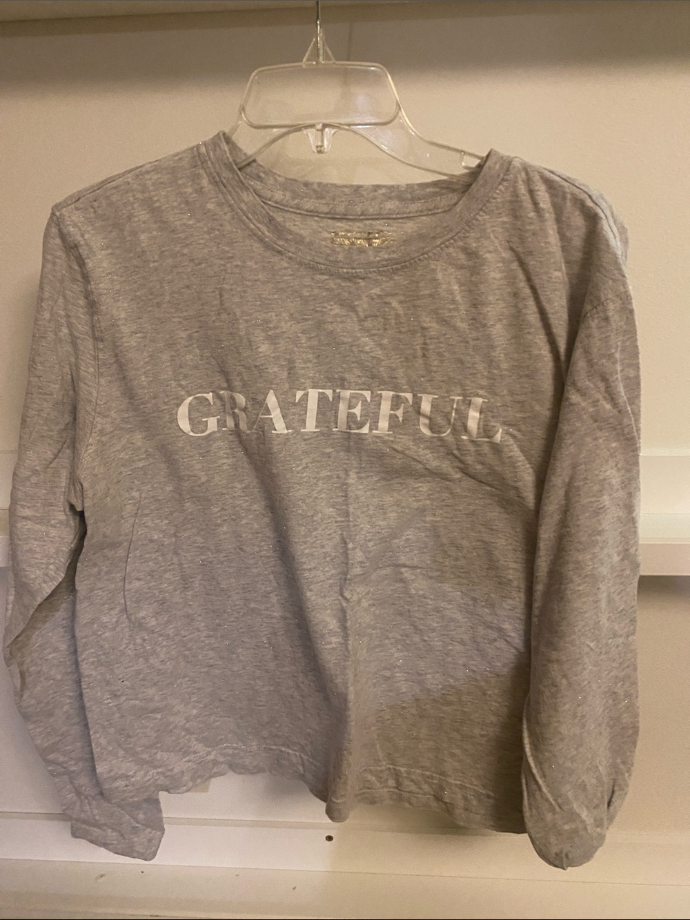 Spiritual Gangster Gray 'Grateful' Long Sleeve Tee sparkly